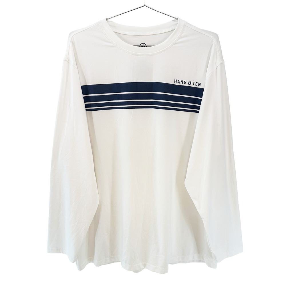 HANG‎ TEN Men's UV Protection Crew Neck Long Sleeve Sun Tee • XL • white, blue